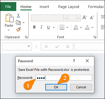 Entering password to open the file for modification