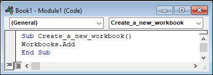 Typing VBA code to create a new workbook