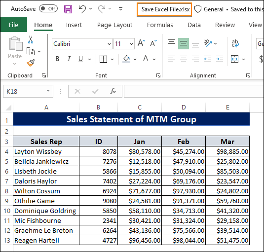 Saving Excel File