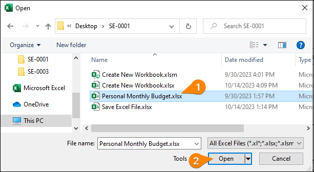 Choose the desired workbook to open