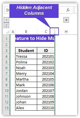 Hidden Adjacent Columns