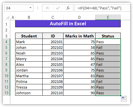 AutoFill in Excel