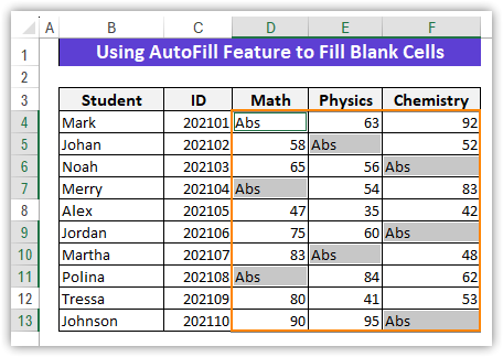 Filling the Blank cells