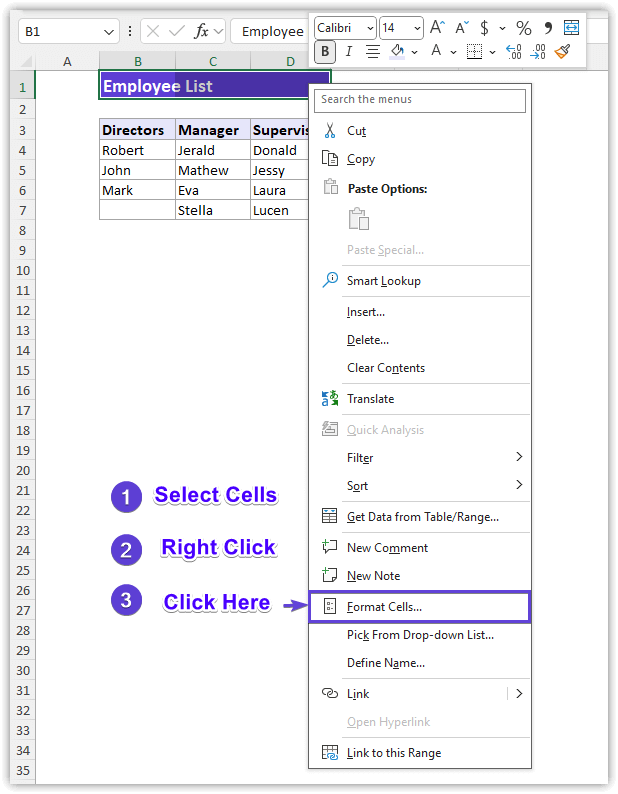 Click on Format Cells