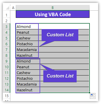 Custom list in Excel