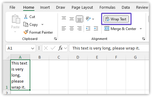 Wrap text from Ribbon