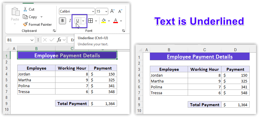 Underline in Excel