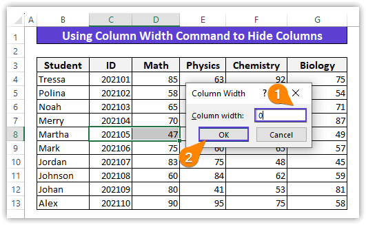 Setting Column Width as Zero