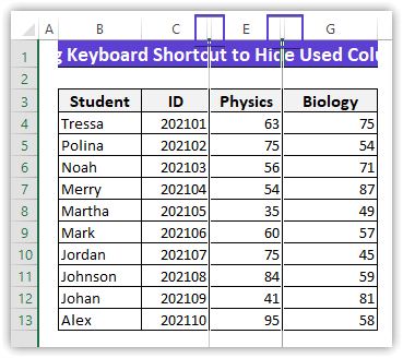 Hide Selected Columns in Excel