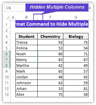 Hidden the selected multiple columns