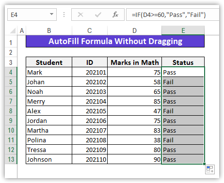 AutoFill Formula without dragging