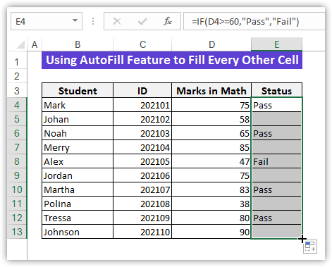 Using AutoFill Feature to Fill Every Other Cell