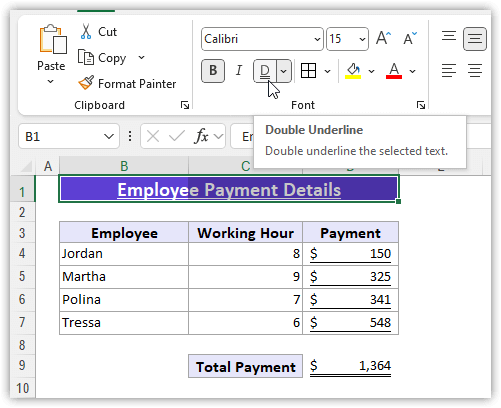 Remove Underline in Excel