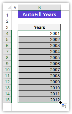 AutoFill Years in Excel