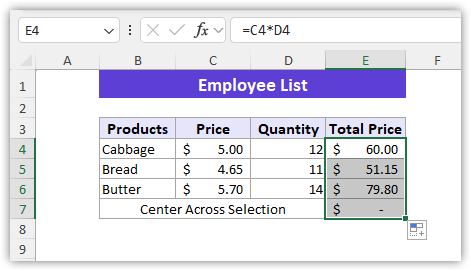 Center Across Selection in Excel