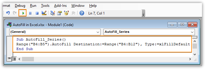 Typing VBA code in a Module