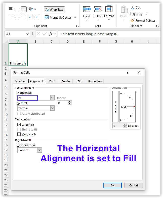 Horizontal Fill Alignment in Excel