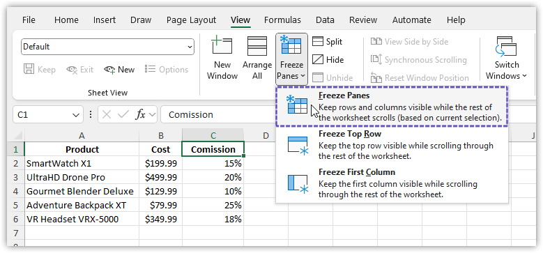 Freeze Multiple Columns