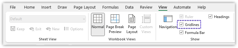 View tab Gridlines Excel