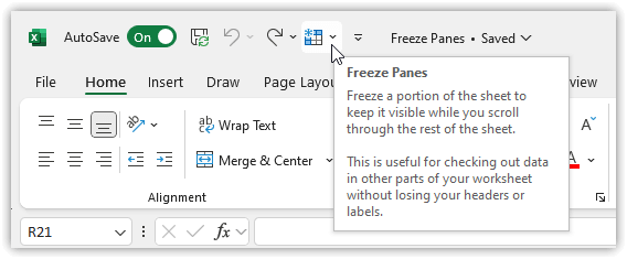 Magic Freeze Button in Quick Access Toolbar