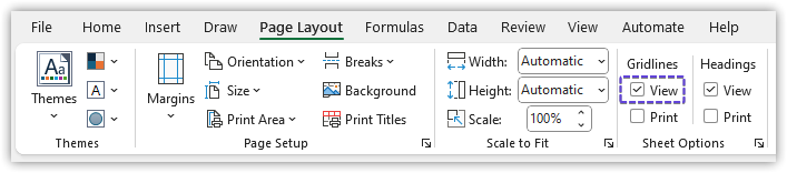 Page Layout View Gridlines