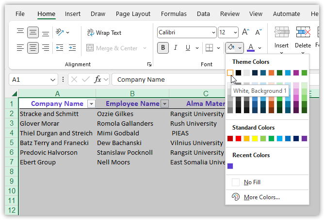 Change Fill Color to Hide Gridlines in Entire Sheet