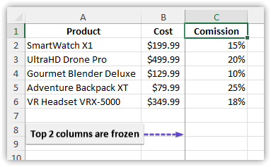 Top Two Columns are Frozen