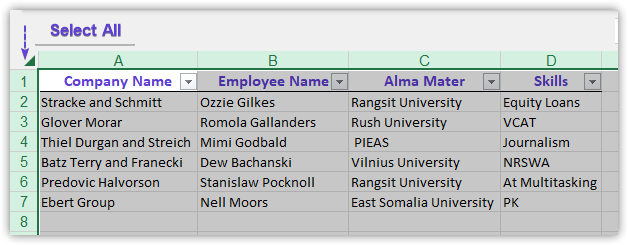 Select All Cells in Worksheet