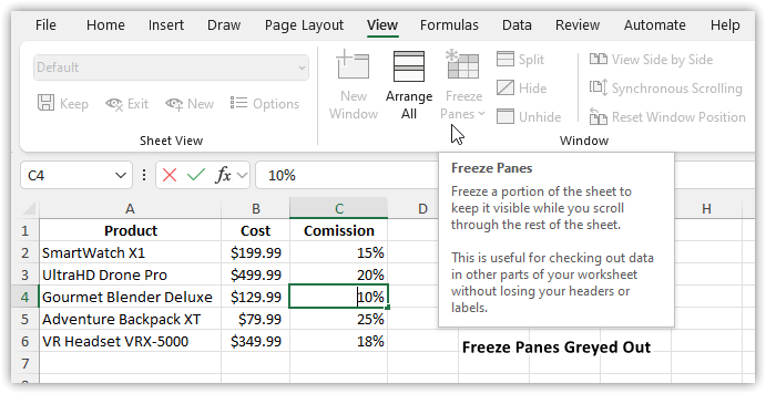 Freeze Panes not Working